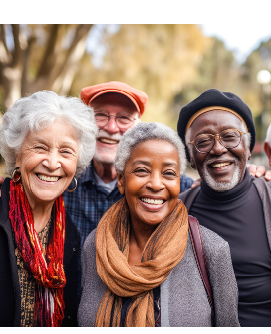 A group of five people, including a woman, are posing for a picture. They are all smiling and appear to be enjoying the moment. AI generated content