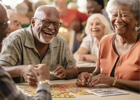 A group of people are sitting around a table, playing a game. AI generated content